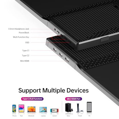 Yxk Portable Monitor 15.6 Inch 1080P 60Hz IPS HDR Ultra-Slim Travel Monitor with Dual Speakers USB-C HDMI Second Screen for Laptop PC Mac Phone Xbox PS4/5 Switch, VESA Kickstand, Zero Frame Gaming - size: 15.6