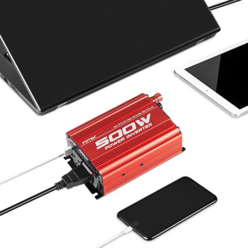 POTEK 500W Car Power Inverter DC 12V to AC 110V with 2AC outlets and 2A USB Port - size: 500W