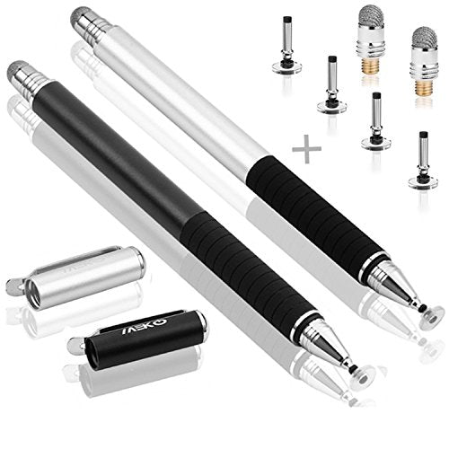 MEKO Stylus Pen for Touchscreen, 2-in-1 Universal Stylus | MEKO 1st Gen Passive Stylus, Fiber & Rubber Tips with Clip, Compatiable with All Touch Screens(Black/Silver) - color: Black/Silver