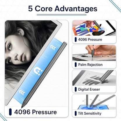 EMR Stylus Pen for Remarkable 2 / Remarkable 1, Kindle Scribe, BOOX Tablets, Battery-Free with Digital Eraser, 4096 Pressure Levels, Magnetic Pen Holder, 6 Replacement Nibs Included, Gray - style: 6 Pencil Tips-gray