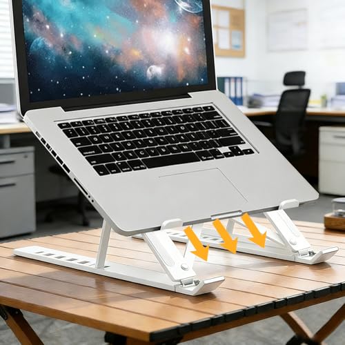 Adjustable Laptop Stand for Desk - Portable Foldable Notebook Riser, Ergonomic Computer Holder Compatible with 10-15.6 Inch Laptops, Vented Heat Dissipation(White) - color: White