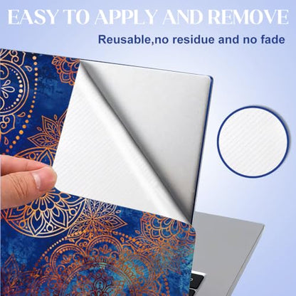 SUPERDANT 3Pcs Laptop Notebook Skin Sticker Mandala Pattern Decal 15x10.6inch Universal Size Trimmable PVC Cover for 12 to 15.6 Inch Laptop Personalization Boho Blue Gold
