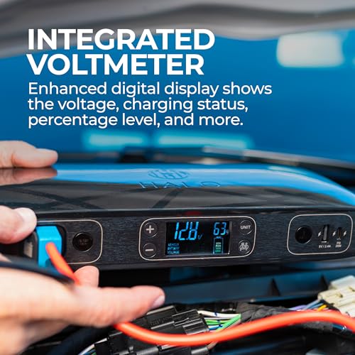 HALO Bolt Ultimate 2 Portable Car Battery Jump Starter | 130 PSI Air Compressor, 55.5Wh USB Power Bank with AC Outlet, Emergency Floodlight & Charger, Jumps Cars SUVs & Trucks, Inflates Tires — Blue - color: Blue
