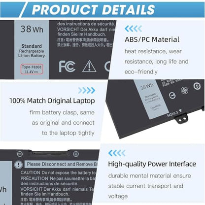 38Wh F62G0 Battery for Dell Inspiron 13 7000 7373 i7373 7386 2-in-1 7370 | 7380 5370 13-7373-0842 Series P83G P87G P91G P83G001 P83G002 P87G001 Vostro 13 5370 39DY5 039DY5 0F62G0 RPJC3 F62GO 11.4V - size: 10*2.5*0.35inch F62G0