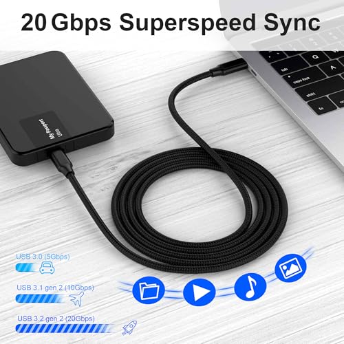 Elfesoul USB C to C Cable, 3.2 Gen 2 USB-C Cable 1.65ft - 4K UHD 20Gbps 100W PD Fast Charging Cable for MacBook Pro, for iPad Pro, Nylon Braided, Black. - size: 1.65ft
