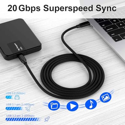 USB C to USB C Cable, 3.2 USB-C Cable 1.65ft, 100W, 4K UHD, 20Gbps | 100W PD Fast Charging Cable , 4K UHD, 20 Gbps Data Transfer, Nylon Braided Cable for MacBook Pro, for iPad, Black - size: 1.65ft