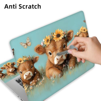 Aesthetic Laptop Skin Cover,12-15.6 Inch Universal Vinyl Sticker Decal,Waterproof Scratch-Resistant Notebook Wrap,Removable Residue-Free Protector,Cows Sunflowers Butterflies - color: Cows Sunflowers Butterflies