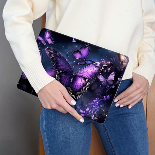 15.6 Inch Laptop Skin Sticker, Reusable Vinyl Cover Protector with 2 Wrist Pad Skins, Removable Waterproof Scratch-Resistant for 12-15.6 Inch Laptop Notebook,Purple Butterfly with Glittering - color: Purple Butterfly With Glittering