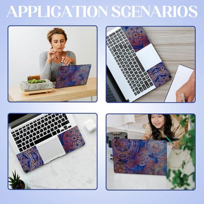 SUPERDANT 3Pcs Laptop Notebook Skin Sticker Mandala Pattern Decal 15x10.6inch Universal Size Trimmable PVC Cover for 12 to 15.6 Inch Laptop Personalization Boho Blue Gold