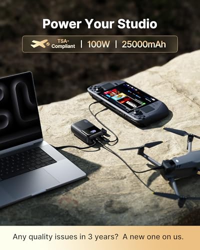 INIU Laptop Power Bank, Smallest 25000mAh 100W Fast Charging Battery Pack | USB C-Cable, Flight-Safe, Travel Essentials, Portable Charger for MacBook Pro, Dell, Steam Deck, iPhone etc, Metallic Black - color: Metallic Black