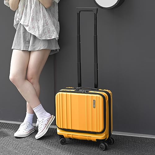TydeCkare 16" Carry on Luggage with 2 Laptop Compartments, Lightweight Hardshell ABS+PC Suitcase with Dual Control TSA Lock, with YKK Zipper, 4 Spinner Silent Wheels, for Business Travel, Orange - color: Orange