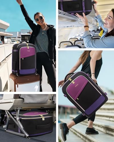LOVEVOOK 5 Pcs Carry On Luggage 22x14x9 Airline Approved with 40L Laptop Travel Backpack, 20 Inch Carry On Suitcases with Wheels, Rolling Suitcase for Women Men, with TSA Lock Weekender Luggage - color: Black-violet-indigo Purple, size: 20 Inch-5Pcs