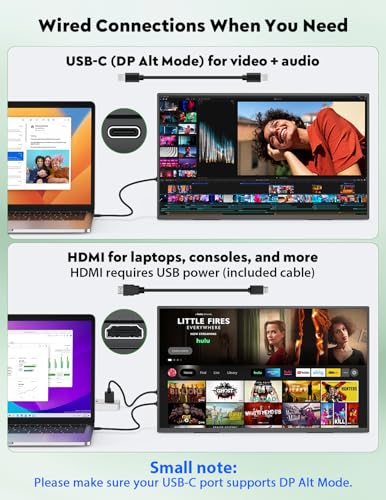 ZSCMALLS 23.8 Inch Wireless Portable Monitor with Built‑in Battery, 1080P FHD IPS Display, AirPlay & Miracast Screen Casting, No App Needed, USB‑C DP Alt Mode & HDMI, VESA - size: 23.8"