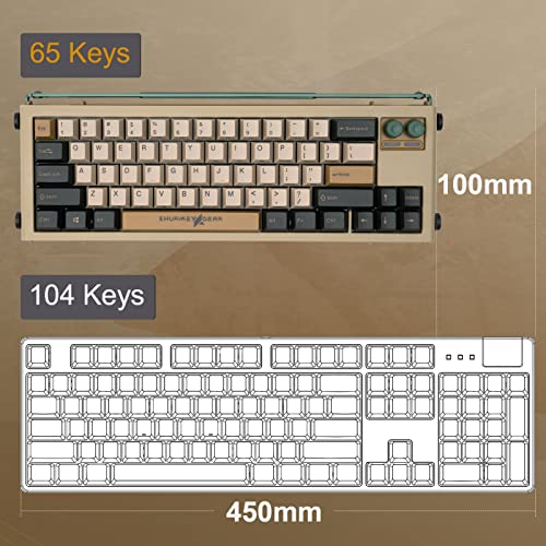 SHURIKEY 65% Mechanical Gaming Keyboard, Varmilo Sakura Switches, BT5.0+USB-C, 4 Devices Connection, LED Backlit 4400mAh Battery, Anti-Ghosting 65 Keys Wireless Keyboard for Windows Mac