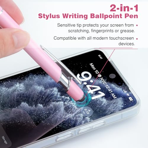Bribobo 8 Pack Ballpoint Pen 2-in-1 Pen with Stylus tip, 1.0 mm Black Ink | Metal Stylus Pen for Touch Screens - color: 8 Pink