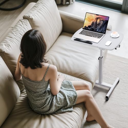 Magshion Tilt Overbed Bedside Table with Wheels, Rolling Laptop Desk with Mouse Table & Height Adjustment from 24" to 36", Sit to Stand Up, Mobile Standing Desk for Hospital Home Office, White Frame - color: White Fram, size: Split Desktop