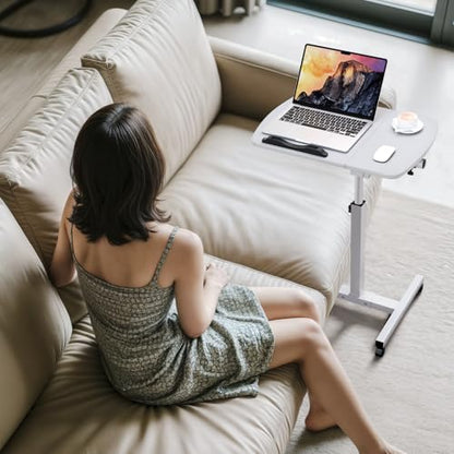 Magshion Tilt Overbed Bedside Table with Wheels, Rolling Laptop Desk with Mouse Table & Height Adjustment from 24" to 36", Sit to Stand Up, Mobile Standing Desk for Hospital Home Office, White Frame - color: White Fram, size: Split Desktop