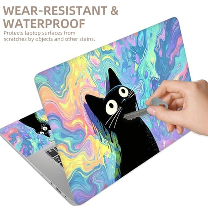 Universal Laptop Skin Sticker for 12/13/14/15.6 Inch Laptops, Reusable Vinyl Laptop Decal Cover, Waterproof Scratch Resistant Notebook Skin with 2 Wrist Pads,Psychedelic Black Cat - color: Psychedelic Black Cat