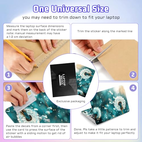 Universal Laptop Skin Sticker Decal, Compatible with MacBook HP Dell Lenovo 12"-15.6", Reusable Vinyl Notebook Cover 3PCS Set, High-Recognition Film-Dandelion Blue - color: Dandelion Blue