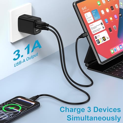 USB Wall Charger Plug Multi Port Quick Charge Block Cube 3.1A Power Adapter | For iPhone 17e 17 Pro Max Air 16e 16 15 14 13 12 Pro Max XS 8 iPad Samsung Galaxy S26 S25 S24 S23 Ultra/Note20 Ultra, 2Pack - color: all black