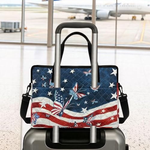 Laptop Sleeve, Laptop Cover with Adjustable Strap Computer Bag Tablet Notebook Sleeves Handbag Messenger Briefcase - color: Butterfly American Flag