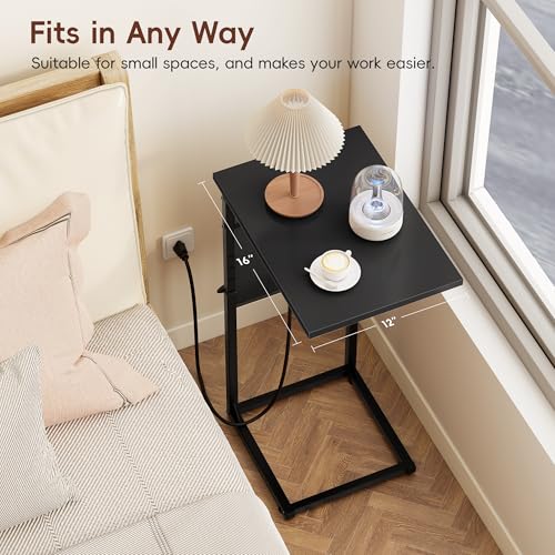 Vagusicc C-Shaped End Tables Set of 2 with Charging Station, 33'' Tall C Table Adjustable Height Side Table, Sofa Table for Couch, Couch Table that Slide Under Sofa, TV Trays for Living Room, Black - color: 2pc Black, style: With Plug