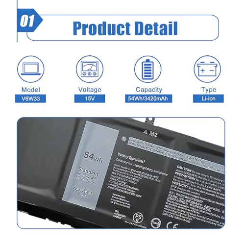 54Wh V6W33 Battery Compatible with Dell 15 3511 3520 3515 3510 5510 5515 5518 5310 5635 5625 5630 Latitude 3320 3330 3420 3520 Vostro 3515 3525 Series 15V 4-Cell - size: 11.22*3.51*0.21 inch V6W33