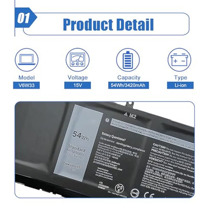 54Wh V6W33 Battery Compatible with Dell 15 3511 3520 3515 3510 5510 5515 5518 5310 5635 5625 5630 Latitude 3320 3330 3420 3520 Vostro 3515 3525 Series 15V 4-Cell - size: 11.22*3.51*0.21 inch V6W33