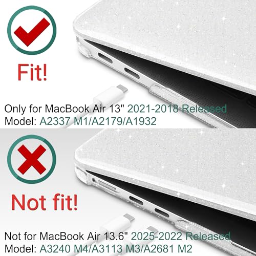 DONGKE for MacBook Air 13 inch Case 2021-2018 Release A2337 M1 A2179 A1932, Bling Plastic Hard Shell Case & Keyboard Cover Only Compatible with MacBook Air 13 inch Retina Fits Touch ID, Sparkly Clear - color: Sparkly Clear