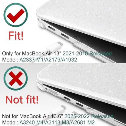 DONGKE for MacBook Air 13 inch Case 2021-2018 Release A2337 M1 A2179 A1932, Bling Plastic Hard Shell Case & Keyboard Cover Only Compatible with MacBook Air 13 inch Retina Fits Touch ID, Sparkly Clear - color: Sparkly Clear