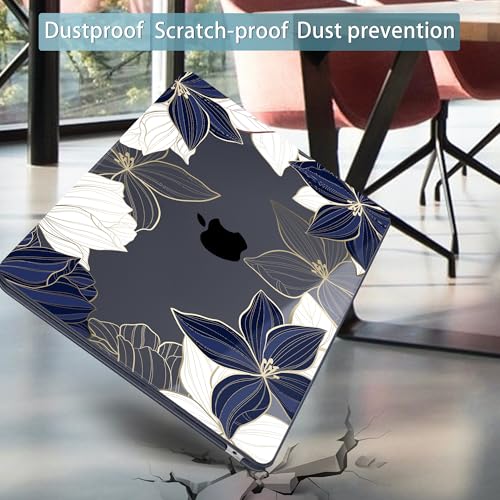 Mektron for 2026/2025/2024/2023 MacBook Air 15 INCH M5 A3448 /M4 A3241 /M3 A3114 /M2 A2941 Case, Printed Plastic Hard Shell Cover with 15.3" Liquid Retina Display Touch ID, Gold line Lily - color: Gold line lily