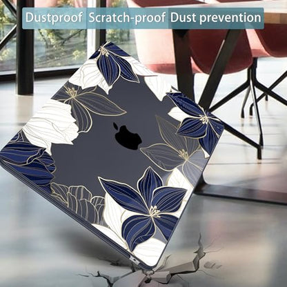 Mektron for 2026/2025/2024/2023 MacBook Air 15 INCH M5 A3448 /M4 A3241 /M3 A3114 /M2 A2941 Case, Printed Plastic Hard Shell Cover with 15.3" Liquid Retina Display Touch ID, Gold line Lily - color: Gold line lily