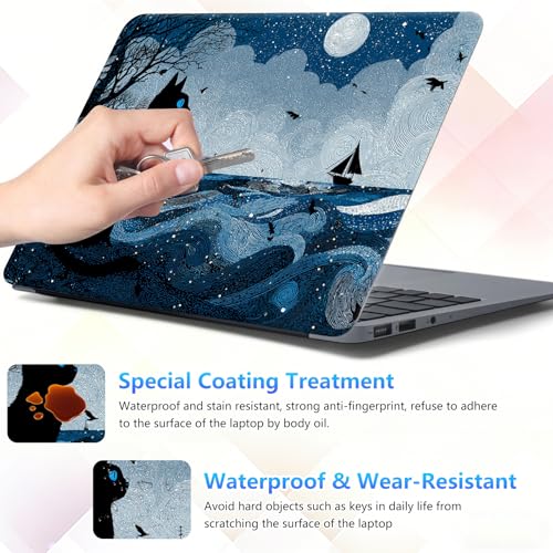 Laptop Skin Sticker Decal 15-15.6 Inch with Cute Mouse Pad, Universal Reusable Vinyl Sticker for 12.1 13 13.3 14 15.4 Inch Netbook and Notebook PC, Black Cat Ocean - color: Black Cat Ocean