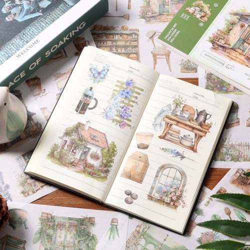 Garden Scrapbook Stickers 50 Sheets journaling Sticker 400 Pre-Cut Washi Stickers Scrapbooking Supplies Collage Decorative DIY Arts Craft Making - color: Green