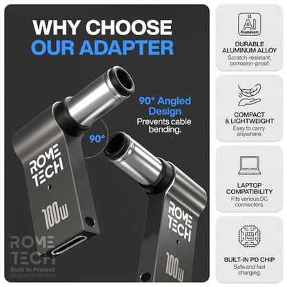 USB C to DC Adapter, Type C to DC with Built-in PD and E-Mark Smart Chip for HP, Input 19.5V ⎓ 4.62A, with 7.4×5.0 mm Plug, USB C to Laptop Charger (2-Pack)