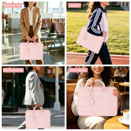 MOSISO Laptop Bag 16 inch, 15-15.6 inch Puffy Laptop Sleeve Compatible with MacBook Pro 16/Air 15,HP Acer Dell Lenovo Notebook, Messenger Briefcase Quilted Bag with Trolley Sleeve&Flower Pendant, Pink - color: Pink