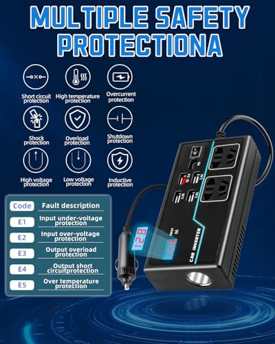 200W Power Inverter, 8-in-1 DC 12V to 110V AC Car Plug Adapter Outlets Converter with 30W PD3.0 & 4 USB Ports,Dual AC Outlet and 10A Cigarette Lighter Splitter, Car Charger for Laptop