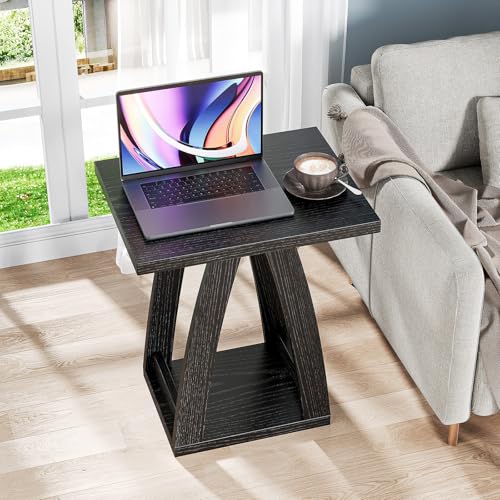 End Tables Living Room. Side Table Beside Sofa. Modern End Table for Living Room. Couch Side Table with Shelf. Black Wood Side Tables - color: Black