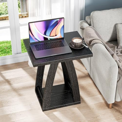End Tables Living Room. Side Table Beside Sofa. Modern End Table for Living Room. Couch Side Table with Shelf. Black Wood Side Tables - color: Black