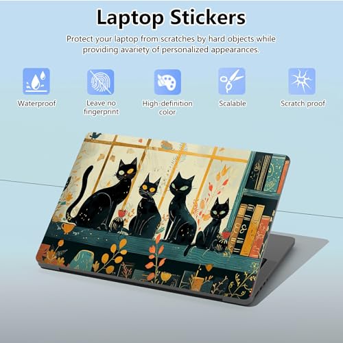 Universal Laptop Skin Sticker with 2 Wrist Pad Skins, Waterproof Scratch Resistant Vinyl Laptop Cover Decal, Cut to Fit for 11–15.6 Inch MacBook HP Dell Lenovo, Black Cats - color: Black Cats