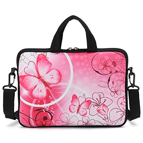 10 inch Messenger Bag Carrying Case Sleeve with Handle Accessory Pocket Fits 7 to 10-Inch Laptops/Notebook/Kids tablet (7-10.2 inch, Pink Butterfly) - color: Pink Butterfly, size: 7-10.2 inch