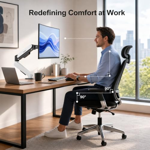 MT-VIKI Single Monitor Arm for 17"-32" Monitors, Gas Spring Adjustable Desk Mount, Quick Release VESA Plate, Full Motion with Cable Management, Clamp & Grommet Base, Supports 4.4–19.8 lbs, White - size: Single Arm