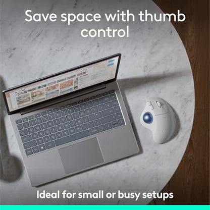 Logitech Ergo M575S Wireless Bluetooth Trackball Mouse- Off-White Blue Ball | Easy thumb control, precise and smooth tracking, Bluetooth and includes Logi Bolt USB receiver, PC Mac compatible - color: White + Blue Ball