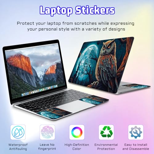 Universal Laptop Skin Sticker Decal, Compatible with MacBook HP Dell Lenovo 12"-15.6", Reusable Vinyl Notebook Cover 3PCS Set, High-Recognition Film-Owl Under Full Moon - color: Owl Under Full Moon