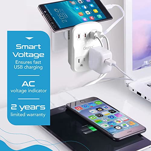 Ceptics World Travel Adapter Kit 2 USB-A, USB-C US Outlets, 20W/QC 18W Power Delivery, Surge Protection, SWADAPT Compatible for Europe, UK, China, Australia, Japan Perfect Laptop (WPS-5B) - color: white
