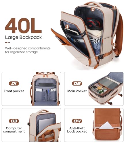 UKEIN Luggage Sets 3 Piece, PC Hardside Carry On Luggage 28 Inch With Spinner Wheels with TSA Lock, Carry On Suitcase Set With Travel Backpack for Men (Beige, 3 piece set (28inch)) - color: Beige, size: 3 piece set (28inch)