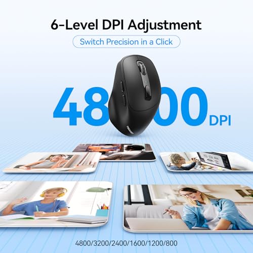 TECKNET Wireless Mouse, BT 5.0/2.4G, Rechargeable Silent 6 Buttons, Black | 3-Device Easy Switch, Bluetooth 5.0/3.0 & USB A, Wide OS Compatible, 6-DPI up to 4800, Ergonomic for M/L Hands - color: Black