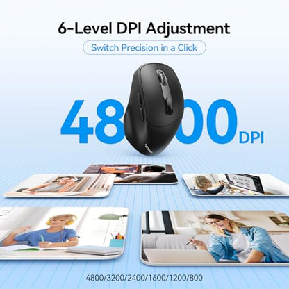 TECKNET Wireless Mouse, BT 5.0/2.4G, Rechargeable Silent 6 Buttons, Black | 3-Device Easy Switch, Bluetooth 5.0/3.0 & USB A, Wide OS Compatible, 6-DPI up to 4800, Ergonomic for M/L Hands - color: Black