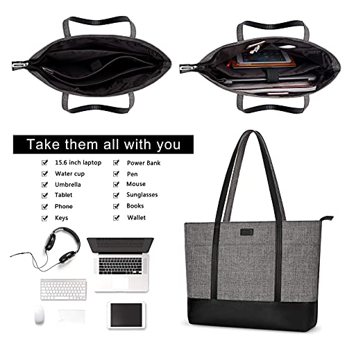 MOSISO Laptop Tote Bag for Women 17-17.3 inch, Teacher tote bag | PU Leather Lightweight Business Travel School Bag with laptop compartment & Front 3 Pockets - size: 17.3 inch