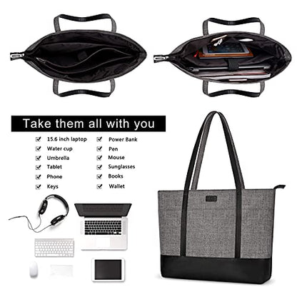 MOSISO Laptop Tote Bag for Women 17-17.3 inch, Teacher tote bag | PU Leather Lightweight Business Travel School Bag with laptop compartment & Front 3 Pockets - size: 17.3 inch